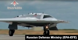 A Russian Defense Ministry video shows the Okhotnik combat drone during a 2019 test flight.