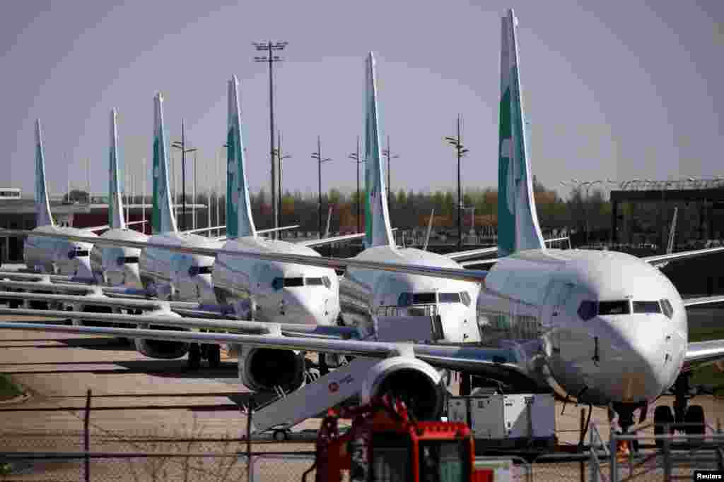 Самолеты компании "Трансавиа" в аэропорту "Орли" в Париже, Франция. 4 апреля 2020 года