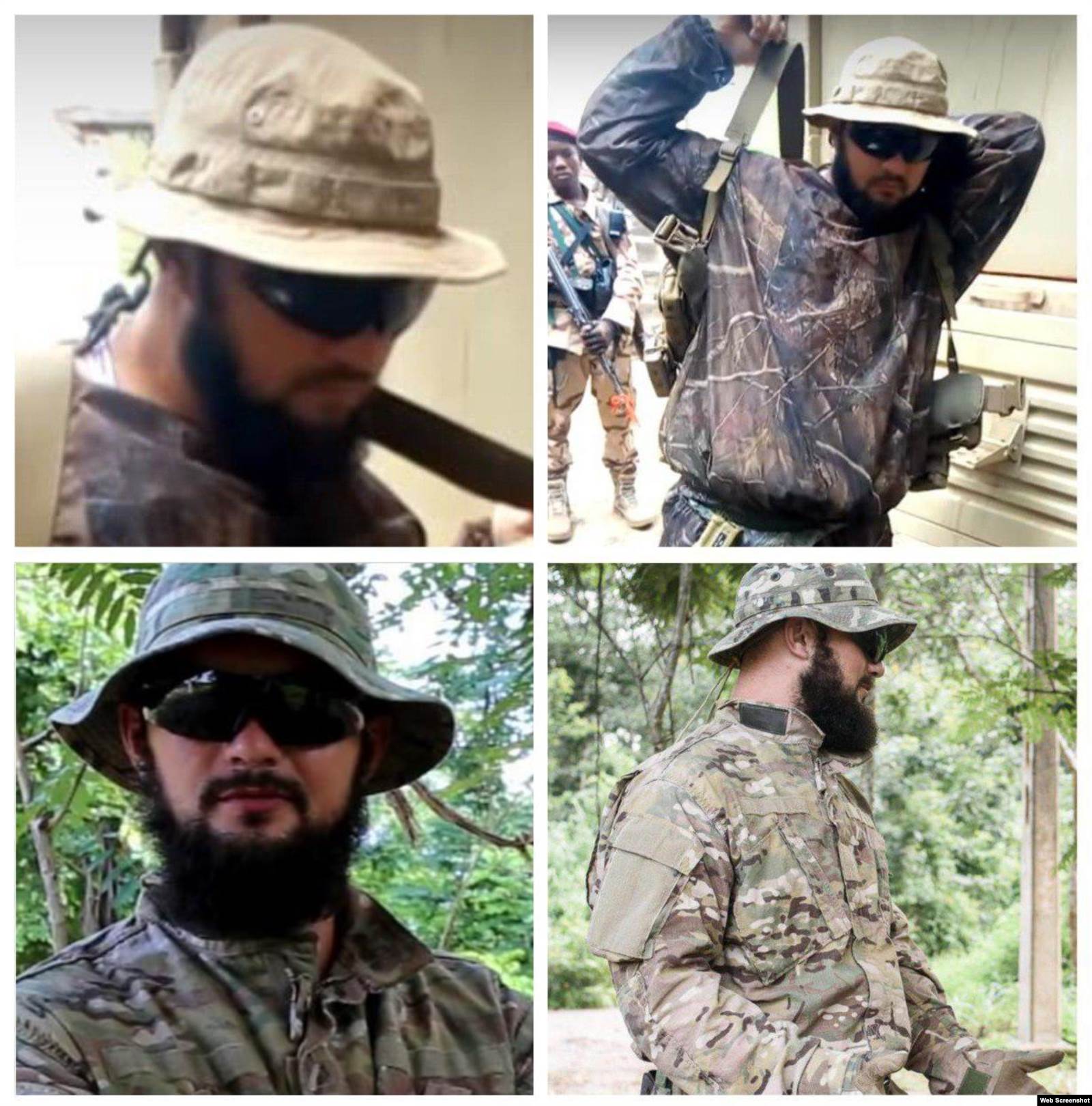 Россиянин, представившийся Шрамом, во время обыска конвоя (верхний ряд) и во время общения с журналистами в лагере Беренго (нижний ряд)