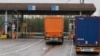 Picture taken on October 28, 2025 shows trucks at the Lithuania/Belarus border crossing near Salcininkai, south-eastern Lithuania.