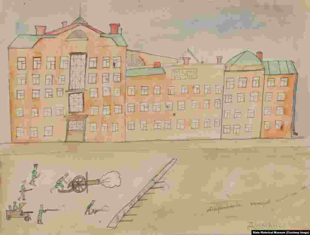 В основном в гимназиях учились дети московской интеллигенции того времени. Стоимость обучения в заведениях доходила до 300 рублей в год. Сегодня эта сумма чуть превышает 300 тысяч рублей. Дусман. "Обстреливание юнкеров большевиками"